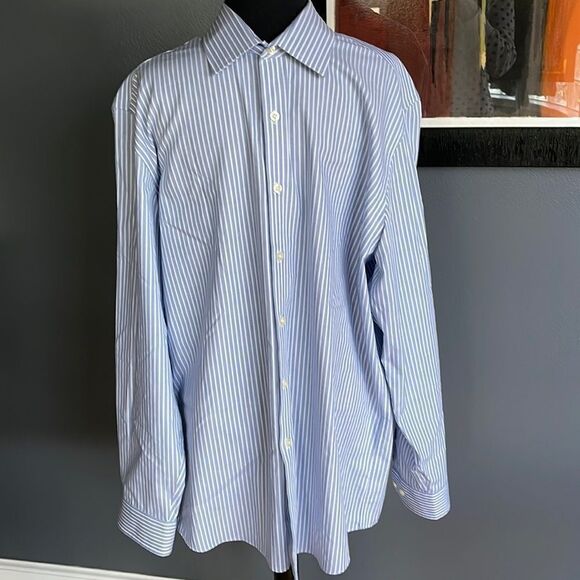 MICHAEL Michael Kors blue/white stripe button front/cuffs shirt. 16 1/2 34-35. - Picture 1 of 6